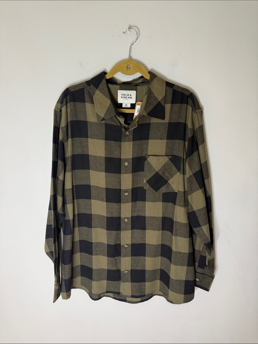 Field & Stream Olive and Black Buffalo Plaid Button-Down Shirt Size XL